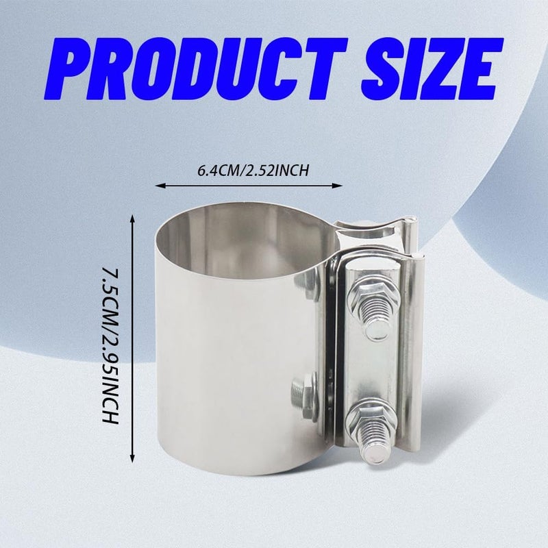 PACLVIO Exhaust Clamp, Exhaust Pipe Clamp, 2.5'' Butt Joint Stainless Steel Clamp Band, Universal Car Accessories Widening Clamp Butt Joint Exhaust Clamp Replacement for Exhaust Pipe (2.5 inch) - Image 2